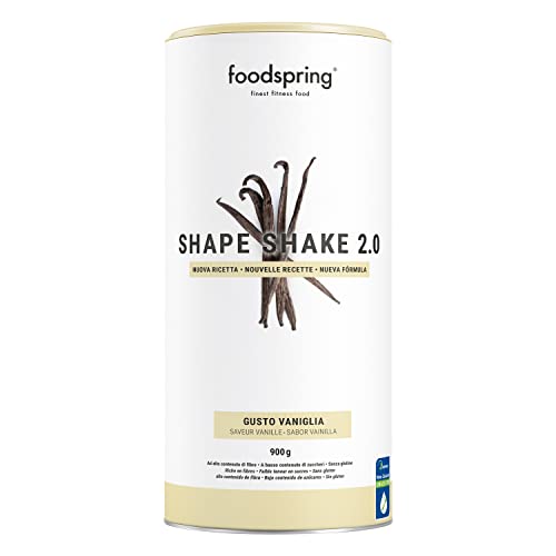 foodspring Shape Shake 2.0 Vanilla - batido completo, sustitutivo de comida con proteína premium para controlar el peso, 209 kcal por ración, sin gluten - 900g