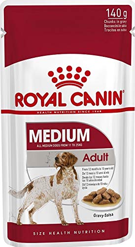 ROYAL CANIN Comida húmeda Adult Medium Trozos de Carne en Salsa para Perros Adultos de Razas Medianas - Caja 10 x 140 gr (Bolsitas)
