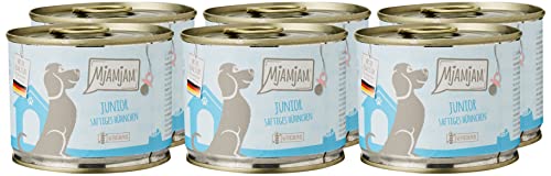 MjAMjAM - comida húmeda premium para perros - Junior jugoso pollo con huevo, pack de 6 (6 x 200 g), natural con extra de carne