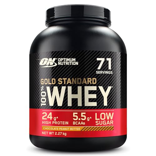 Optimum Nutrition Gold Standard 100% Whey, Proteína en Polvo con Glutamina Natural y Aminoácidos BCAA, Sabor Chocolate y Crema de Cacahuete, 71 Dosis, 2.27 kg