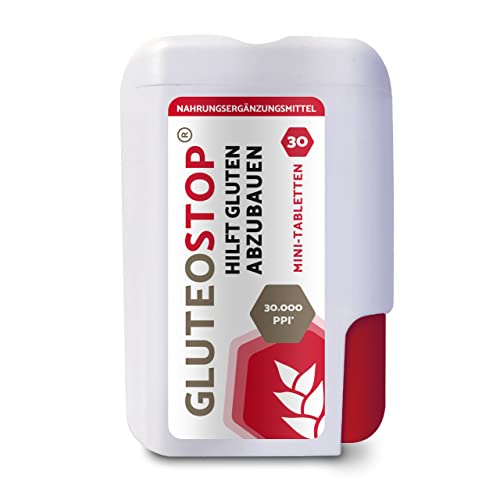GluteoStop - ayuda a descomponer el gluten - sensibilidad al gluten - dieta sin gluten - enzima gluten (30 mini tabletas)