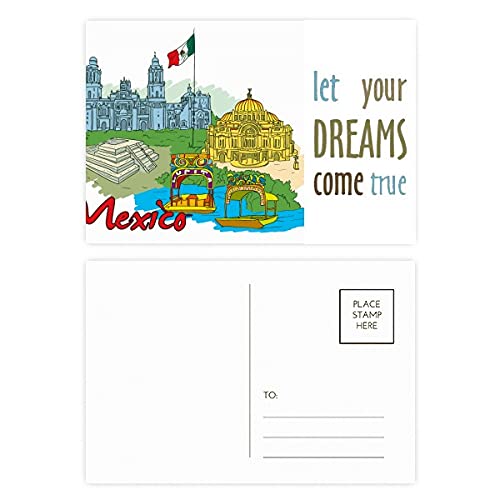 Bandera de la cultura de México famosos puntos turísticos graffiti sueño come True Postal Set de tarjetas de agradecimiento lateral 20 piezas