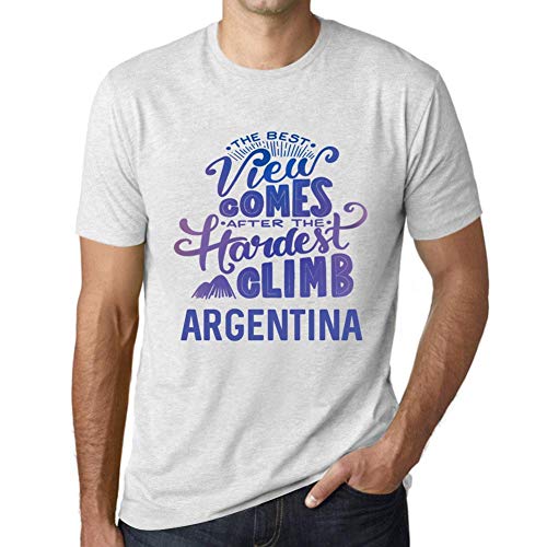 Camiseta Estampada para Hombre – The Best View Comes After Hardest Mountain Climb Argentina – T-Shirt Vintage Manga Corta Regalo Original Cumpleaños Diseño Gráfico Moda Ash XS