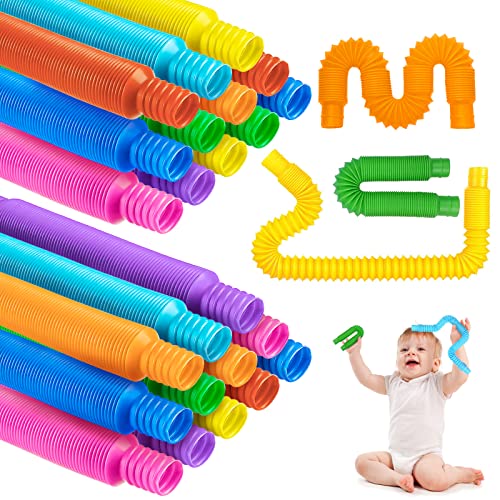 MengQiL E Mini Pop Tubos Sensorik Juguetes 24 Piezas Coloridos Tubo Elástico Juguete de Sensorial Pop Tubes para Aliviar el Estrés Fiesta Favores