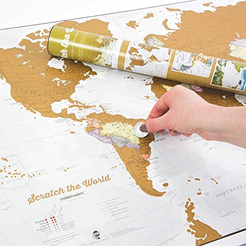 Póster del mapa mundi de rascar con tubo de regalo - extragrande - 84 x 59 cm - Maps International - 50 años haciendo mapas - Detalles cartográficos con el país y los países limítrofes