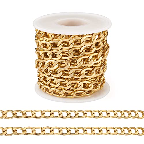 FASHEWELRY - Rollo de cadena de aluminio de 5 m, 13 x 8 mm, cadena cubana trenzada para hacer joyas doradas para hacer joyas y hacer bricolaje grueso para mujeres y hombres