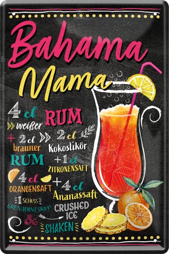 WOGEKA ART Cartel retro de chapa – Bahama Mama – ron cóctel receta como idea de regalo para cumpleaños Navidad para decoración de casa bar Pub 20 x 30 cm diseño vintage metal 105